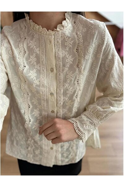Astrea Butik UZUN KOL GÜPÜR DANTEL GÖMLEK