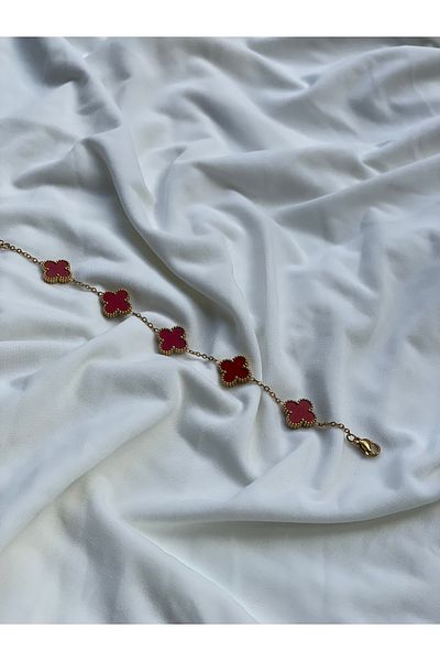 Home Stainless Tarnish Stainless Steel Red Clover Steel Bracelet