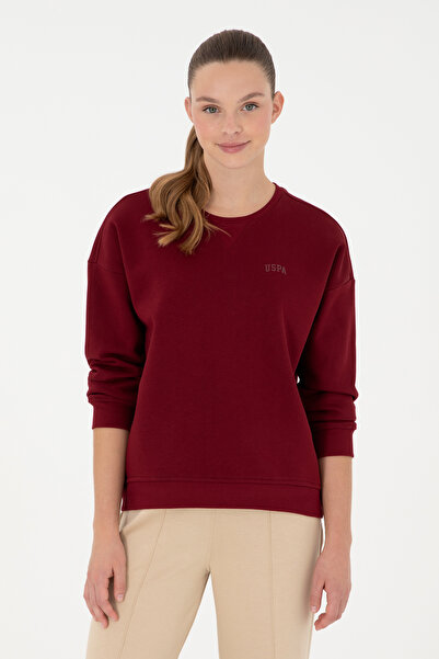 U.S. Polo Assn. سويت شيرت نسائي أساسي برقبة دائرية باللون العنابي 50297296 -V...