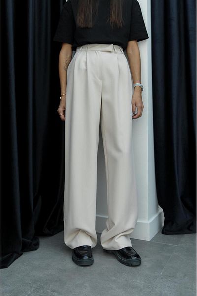 Havoş Stone Color Pleated Palazzo Trousers