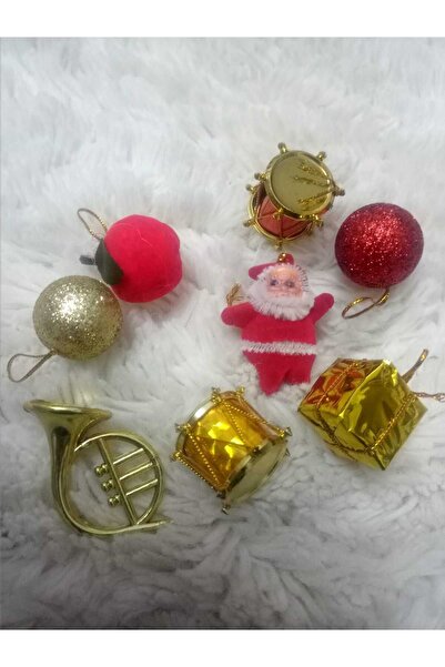 Elioure Yılbaşı Ağacı Süslü Çam Ağacı 9'lu Karışık Süs Noel Baba Çan Hediye P...