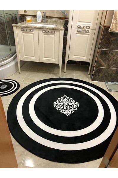 Evperest Bathroom Mat Set Black Damask Model