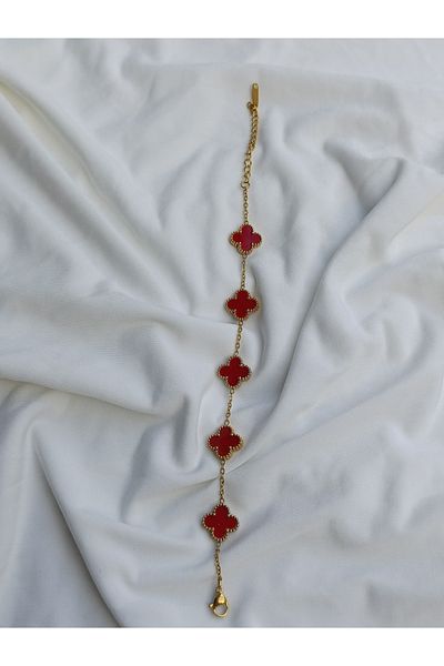Home Stainless Tarnish Stainless Steel Red Clover Steel Bracelet