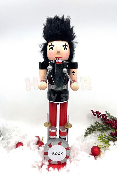 Huzur Party Store 40 εκ. Drummer Metalci - Heavy Metal Rocker, Lead Soldier Πρωτότυπος χειροποίητος ξύλινος άντρας