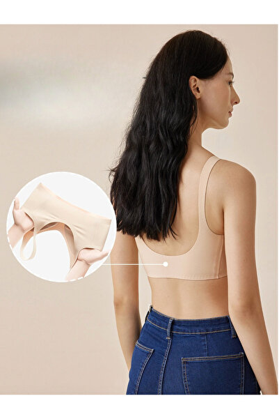 SWEETKORSE Lazer Kesim Dikişsiz Pedli Yumuşak İz Yapmaz Balensiz Invisible Görünmez Push Up Toparlayıcı Sütyen