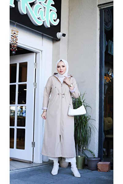 Marjinal City Krem Tamboy  İçi Çizgili Trençkot