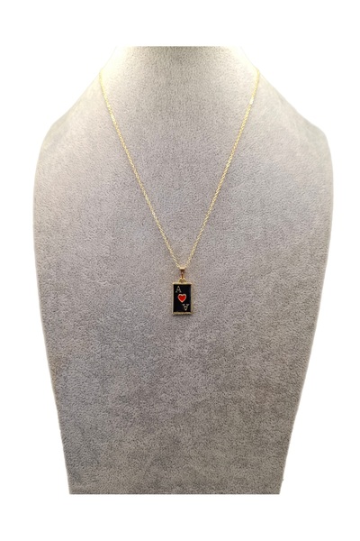 Han Ticarethane Altın Renk Siyah Kırmızı Detaylı As İskambil Kartı Model Kolye