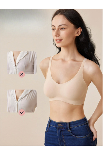 SWEETKORSE Lazer Kesim Dikişsiz Pedli Yumuşak İz Yapmaz Balensiz Invisible Görünmez Push Up Toparlayıcı Sütyen