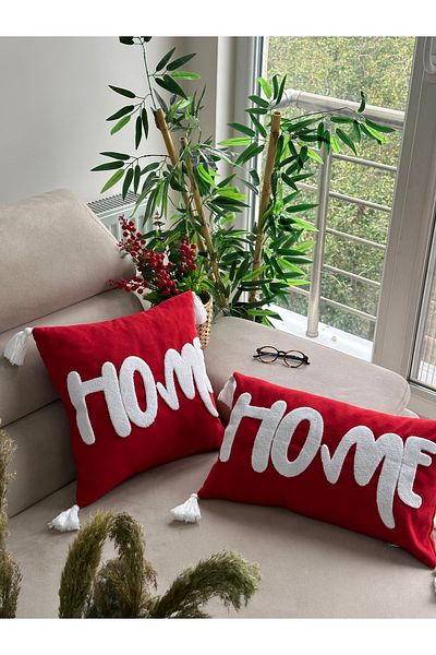 en gözde home New Year Christmas Themed 2 Pcs Throw Pillow Cover