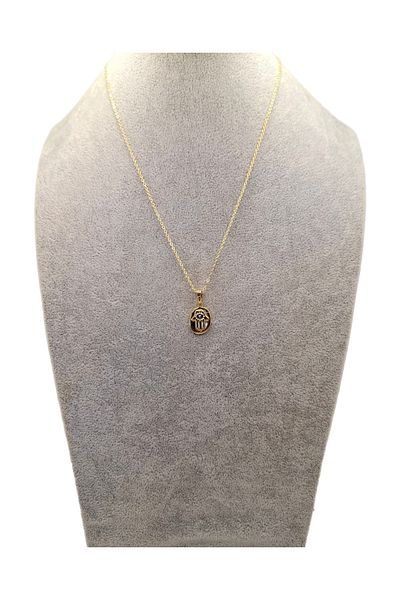 Han Ticarethane Gold Color Evil Eye Beaded Mother of Fatma Model Necklace