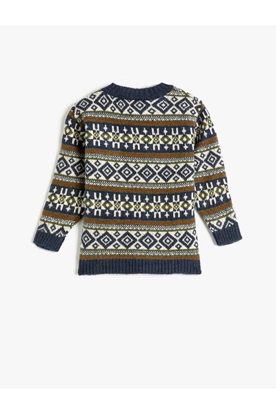 Koton Sweater Knitted Round Neck Long Sleeve Ethnic Patterned