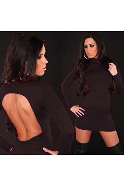 Genel Markalar 27-Kadın Elbiseler-Tegan TP101144 Uzun Kollu Sırtı Açık Mini Elbise