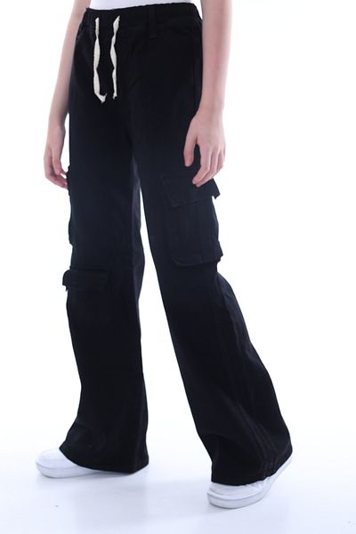 Dalikda Pantaloni cargo oversize din denim elastic pentru copii, 100% bumbac