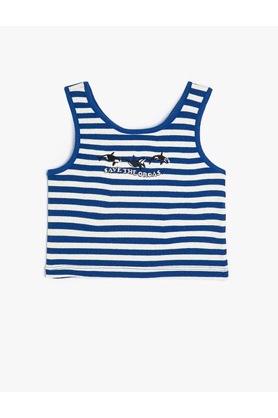 Koton Kurzes Tanktop mit Rundhalsausschnitt – gerippt und mit Delfinstickerei