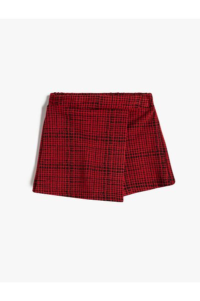 Koton Tweed Shorts Skirt Double Breasted Elastic Waist