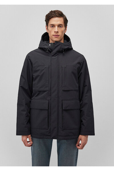 Mavi Kapüşonlu Siyah Parka Loose Fit / Bol Rahat Kesim 0110442-71379
