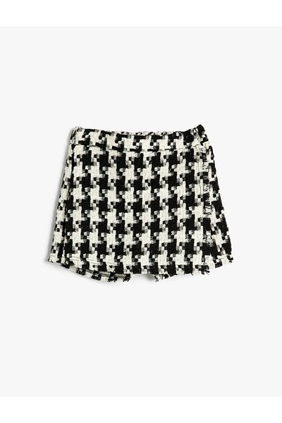 Koton Tweed Short Skirt Wrap Button Closure
