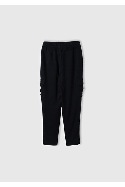 United Colors of Benetton Women's Black 100% Viscous Waist Drawstring 4-Pocket Skinny Trousers