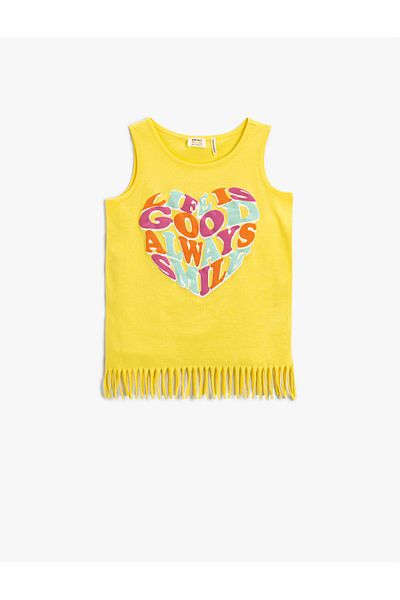 Koton Crew Neck Standard Pattern Printed Yellow Girls' Undershirt - 2skg30004ak