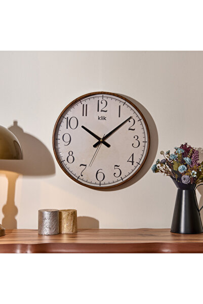 Klik Simplex Ahşap Görünümlü Duvar Saati - Ceviz - 38 cm