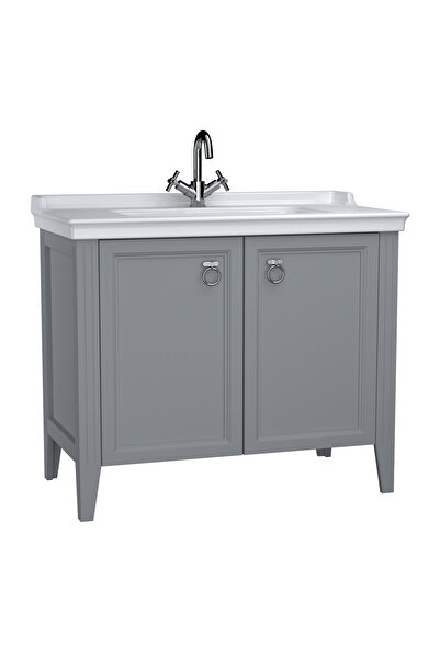 VitrA Valarte 62157 Lavabo Dolabı, Kapaklı, Etajerli Lavabolu, Krom Kulplu, 100 Cm, Mat Gri