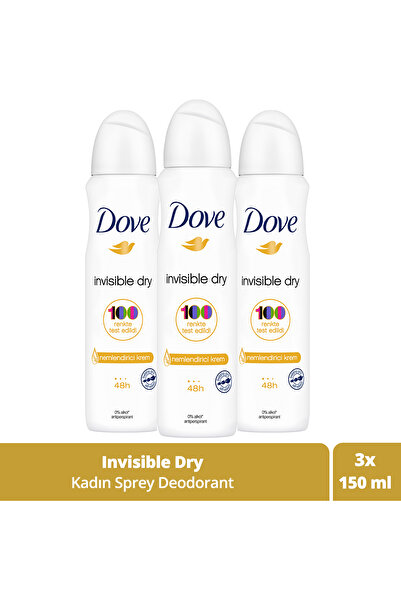Dove Kadın Sprey Deodorant Invisible Dry 1/4 Nemlendirici Krem Etkili 150 ml x3 Adet
