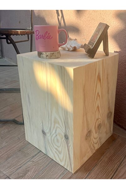 Atölye CatAndDog Ahşap Kare Kütük Yan Sehpa Tabure Komidin Saksılık