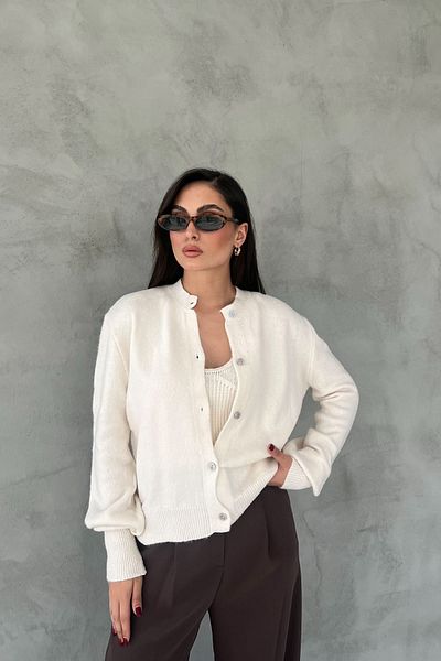 Seda Yalçın Atelier Cream Anvaya Crop Cardigan Double Knitwear Set
