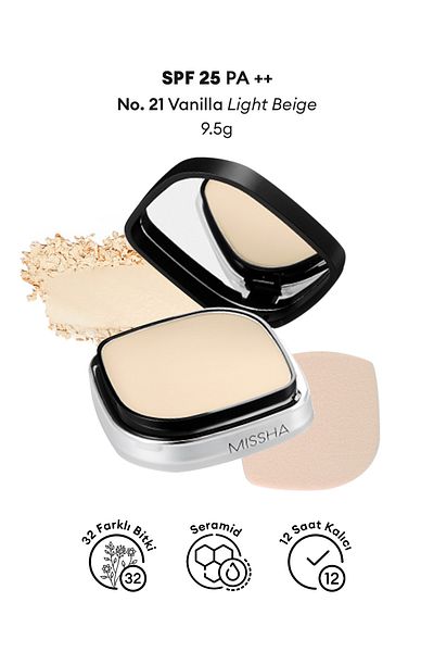 Missha مسحوق معدني مناسب للاستخدام الرطب والجاف Signature Dramatic Twoway Pact No.21 Vanilla SPF 25/PA++
