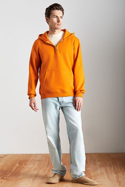 GRIMELANGE Cancel Men's Cotton Hooded Zipper Collar Orange Sweatshirt