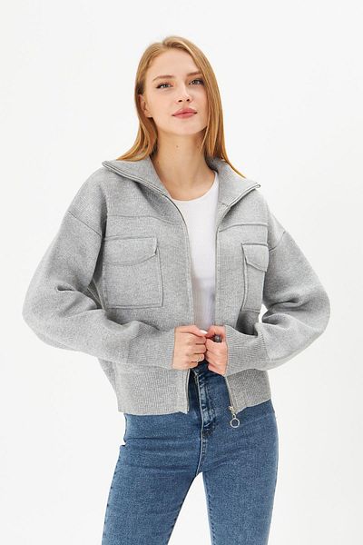 Irmak Kerekli Gray Zippered Steel Knitted Knitwear Women's Coat - 4309