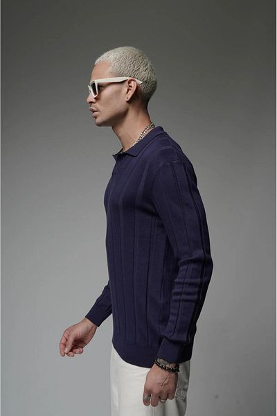 Butik ТРЕНДИРАН WE Плетена пуловер с жакардово деколте с поло яка