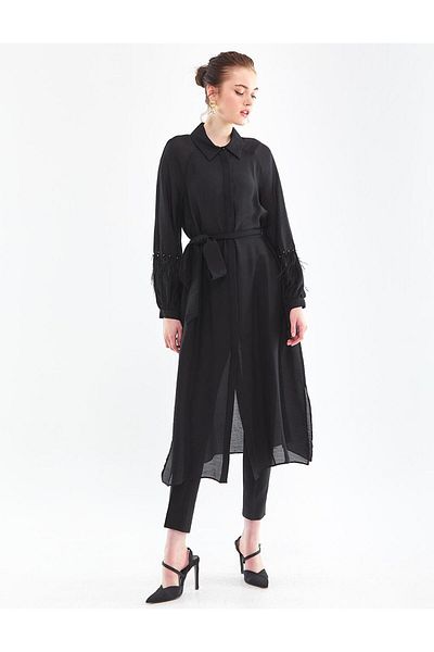 Kayra Stone Embroidered Tasseled Tunic Black