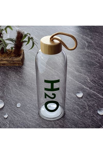 Tohana قارورة زجاجية H2O بغطاء من الخيزران - شفافة - 600 مل