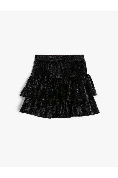 Koton Velvet Skirt Ruffled Layered