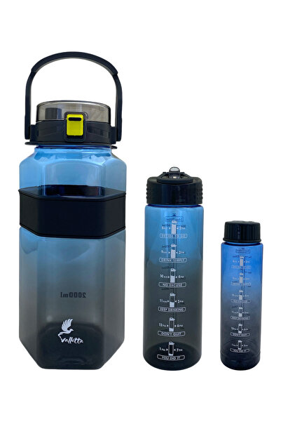 valletta Oregon Set of 3 - Bpa Free Black-Blue Water Flask and Water Bottle