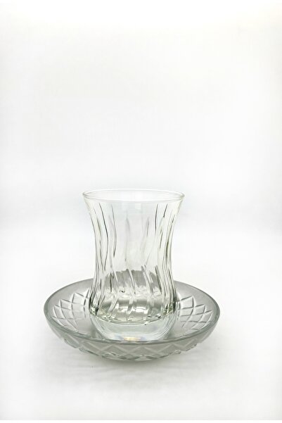 ÖzcamKristal 6 Kişilik 12 Parça Kristal Kesme Dekorlu Çay Bardak Takımı – Gri...