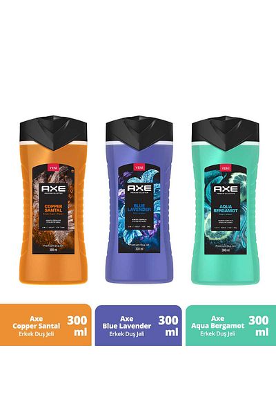 Axe Premium Shower Gel Collection - Copper Santal, Blue Lavender and Aqua Bergamot 300 ml