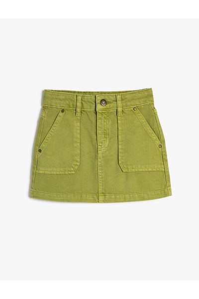 Koton Mini Denim Skirt Pocket Button Closure Cotton