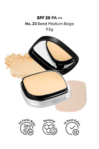 Missha مسحوق معدني مناسب للاستخدام الرطب والجاف Signature Dramatic Twoway Pact SPF 25/PA++ (رقم 23 رمل)
