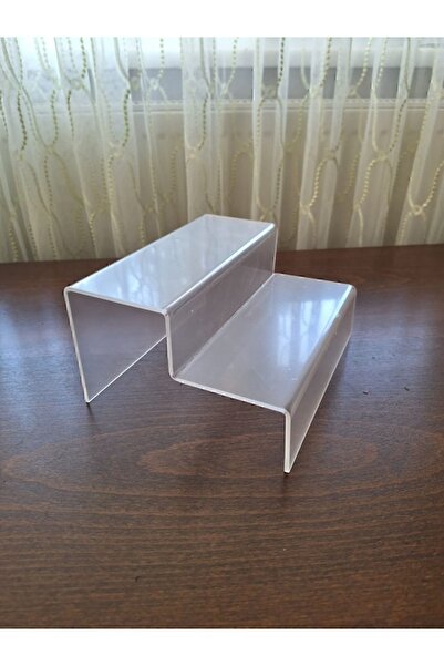 BUBİSTUDİOS Destek Ayaklı Pleksi 2 Katlı Merdiven Stand Şeffaf 2 Basamak En 20cm Akrilik Basamak Genişlik 9 Cm