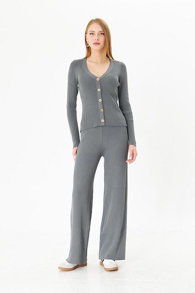 Irmak Kerekli Women's Smoked Knitwear Set - Ribbed Cardigan and Trousers 1910