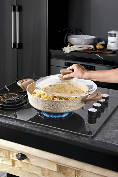 LAVONNI DİEZ 22 Cm Granit Basık Tencere Kahverengi