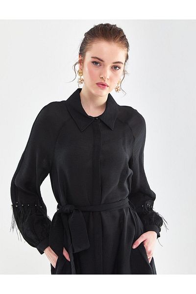 Kayra Stone Embroidered Tasseled Tunic Black