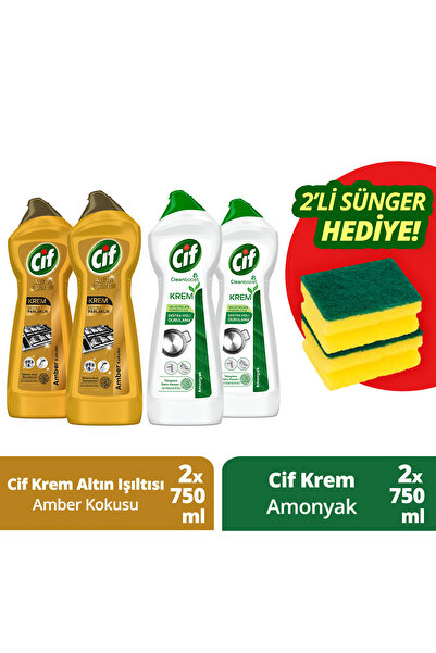 Cif Krem Altın Işıltısı Yüzey Temizleyici 750ml Krem Yüzey Temizleyici Amonyak Sünger Hediye