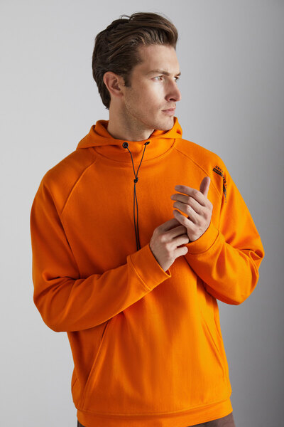 GRIMELANGE Ανδρικό πορτοκαλί φούτερ με κανονική κουκούλα Malagos με Fleece και 3 κλωστές