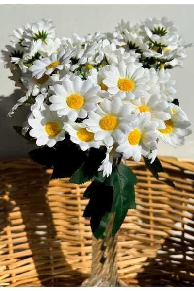 OSO HOME OSOHOME Dekoratif Yapay Çiçek Beyaz Papatya Gerçek Görünümlü 5 Dallı 25 Çiçekli 30 cm