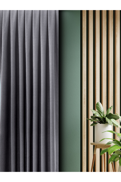OnyxHome Paris Keten Fon Perde Antrasit Tek Kanat (Pilesiz)