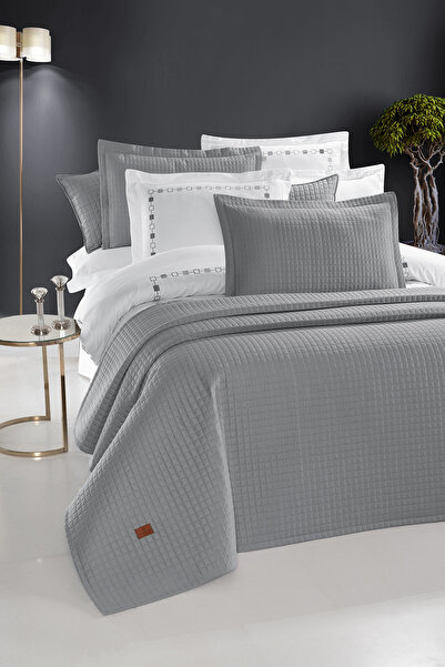 PASIONI - %100 Pamuk Saten - Elegante -  Çift Kişilik Yatak Örtüsü Takımı Gri