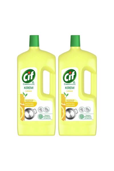 Cif Krem Yüzey Temizleyici Limon Klor Boya Fosfat Paraben Içermez 1500 ml 2adet